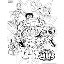 Coloriage Super-héros Marvel réunis en position de combat