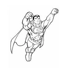 Coloriage Superman en plein vol, poing levé