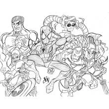Coloriage Spider-Man entouré des Avengers