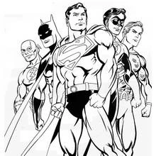 Coloriage Superman entouré d'un groupe de super-héros