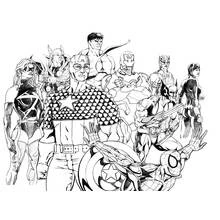 Coloriage Super-héros Marvel rassemblés en groupe