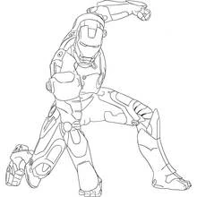 Coloriage Iron Man en position de combat agenouillé