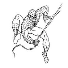 Coloriage Spider-Man suspendu à sa toile