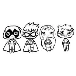 Coloriage Teen Titans Go chibi héros alignés