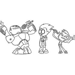 Coloriage Cyborg, Robin et Changelin dans une scène comique