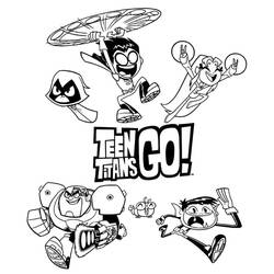 Coloriage Teen Titans Go équipe en pleine action