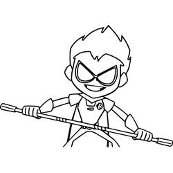 Coloriage Robin tenant son bâton de combat