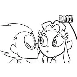Coloriage Robin et Starfire face à face
