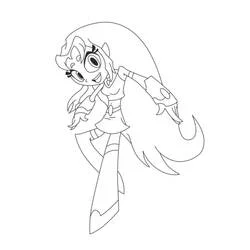 Coloriage Starfire volant avec ses longs cheveux flottants