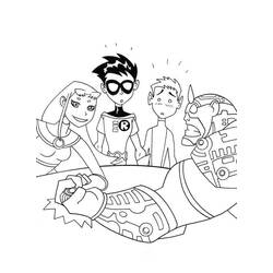 Coloriage Teen Titans Go regardant un bras de fer