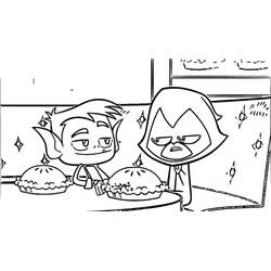 Coloriage Changelin et Raven avec des tartes à table