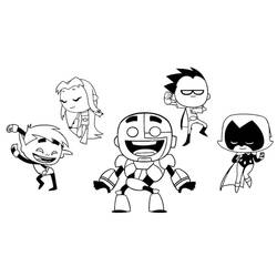 Coloriage Teen Titans Go groupe en poses amusantes