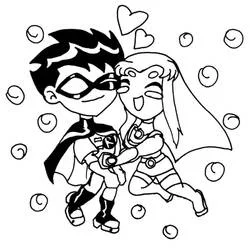 Coloriage Robin et Starfire partageant un moment complice