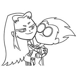 Coloriage Starfire et Robin se tenant la main