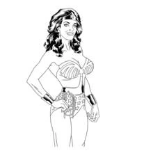 Coloriage Wonder Woman debout, mains sur les hanches