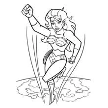 Coloriage Wonder Woman sautant le poing levé