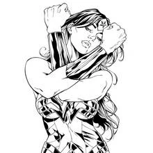Coloriage Wonder Woman croisant ses bracelets pour bloquer une attaque