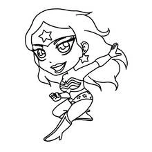 Coloriage Wonder Woman volant façon chibi