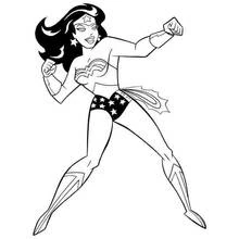 Coloriage Wonder Woman en position de combat