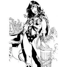 Coloriage Wonder Woman posant près d'un temple grec