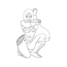 Coloriage Wonder Woman agenouillée en position de combat