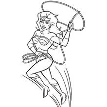 Coloriage Wonder Woman lançant son lasso