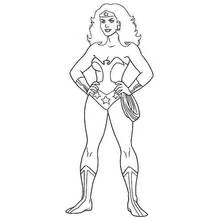 Coloriage Wonder Woman debout mains sur les hanches