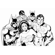 Coloriage Wonder Woman entourée de Batman, Superman et ses alliés