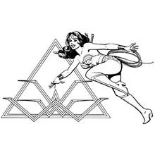 Coloriage Wonder Woman en plein saut