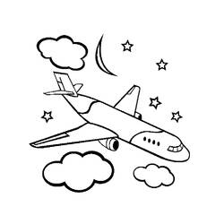 Coloriage Avion volant dans un ciel étoilé