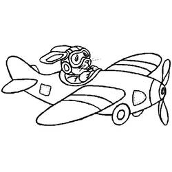 Coloriage Avion piloté par un lapin aviateur