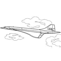 Coloriage Avion supersonique volant dans les nuages