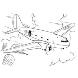 Coloriage Avion militaire larguant des parachutistes