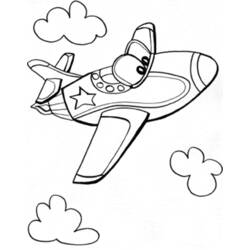 Coloriage Avion souriant volant dans les nuages