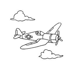 Coloriage Avion militaire volant entre les nuages