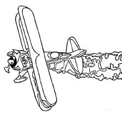 Coloriage Avion biplan avec un visage et une traînée de fumée