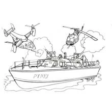 Coloriage Bateau de guerre PT109 en affrontement aérien