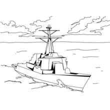 Coloriage Bateau de guerre à antenne sur sa tourelle