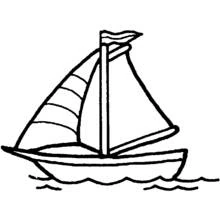Coloriage Petit voilier avec drapeau et vagues ondulées