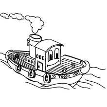 Coloriage Petit remorqueur souriant sur l'eau