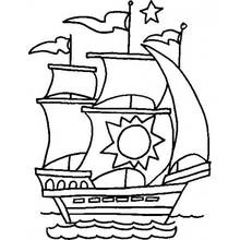 Coloriage Bateau à voiles avec un soleil sur sa grande voile