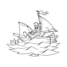 Coloriage Petit bateau avec un garçon qui pêche