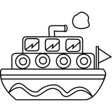 Coloriage Petit bateau avec fumée et drapeau