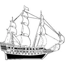 Coloriage Bateau ancien voiles déployées