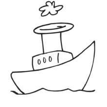 Coloriage Petit bateau de dessin animé avec une cheminée fumante