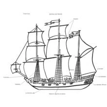 Coloriage Bateau de pirate à trois mâts et voiles déployées