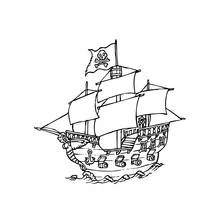 Coloriage Bateau de pirates aux voiles gonflées