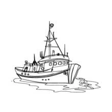 Coloriage Bateau de pêche naviguant sur l'eau