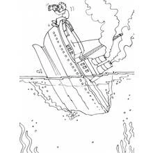 Coloriage Bateau en train de sombrer avec un homme aux jumelles