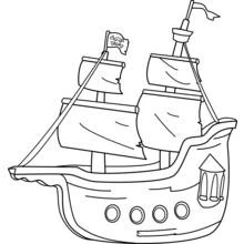 Coloriage Bateau pirate voguant avec pavillon à tête de mort